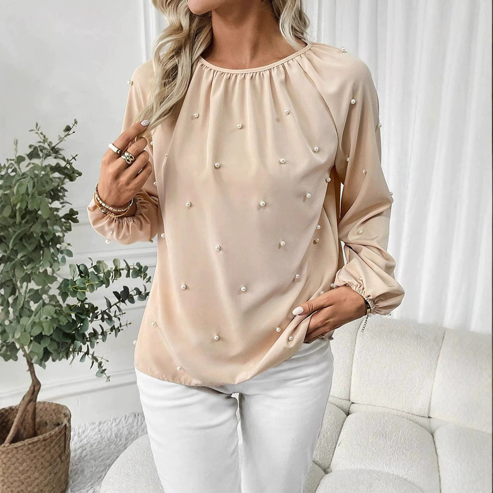 H&M Elegant Spring Long Sleeve Beaded Pullover Blouse Top